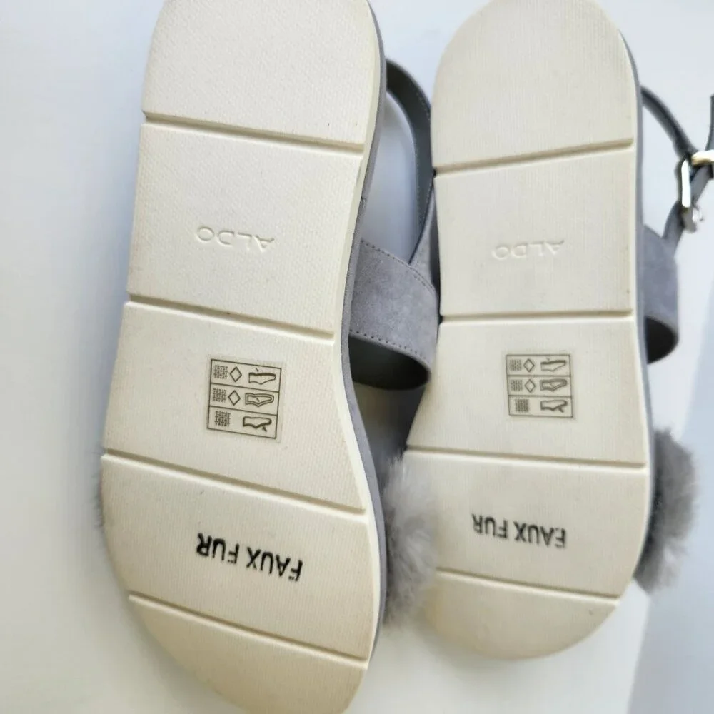 Aldo Gray Faux Fur Platform Sandals Suede Summer Casual Party Glam Pretty Cute - Picture 7 of 10